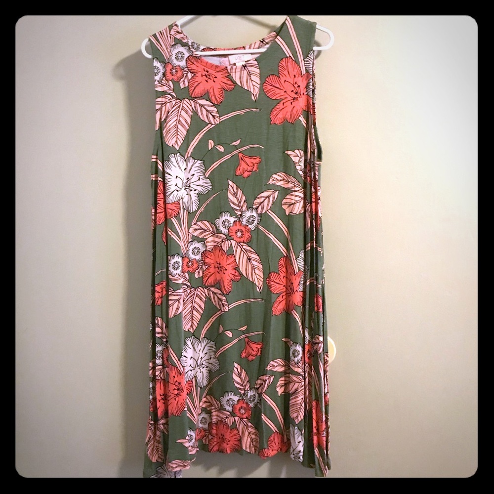 Loft summer, flowery-patterned green dress